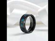 Opal and Metal Slag Inlay Hammered Black Tungsten Carbide Ring