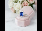 14K White Gold 3.0 Ct Blue Sapphire Diamond Engagement Ring
