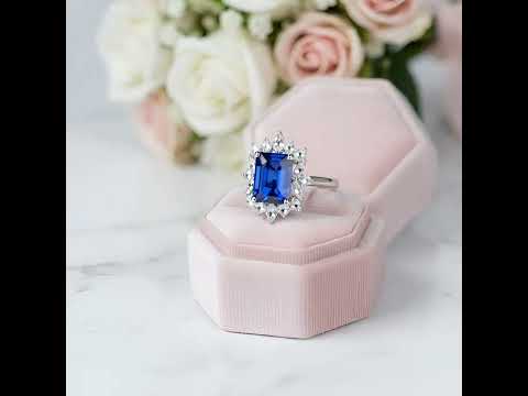 14K White Gold 3.0 Ct Blue Sapphire Diamond Engagement Ring