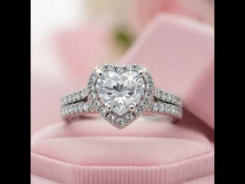Vintage 1.0 Ct Heart Cut Diamond Option Halo Engagement Ring Set