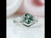 Hexagon Exquisite Moss Agate Engagement Ring Set