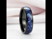 Blue Crushed Shell Tungsten Wedding Band