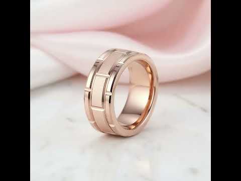 Men's Tungsten Carbide Ring 8mm Rose Gold Brick Pattern