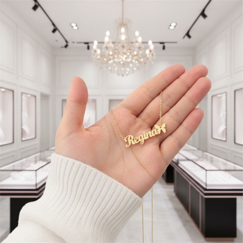 Princess Crown Name Necklace-Black Diamonds New York