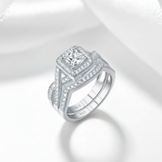 Princess Cut Diamond Halo Criss Cross Wedding Ring Set-Black Diamonds New York