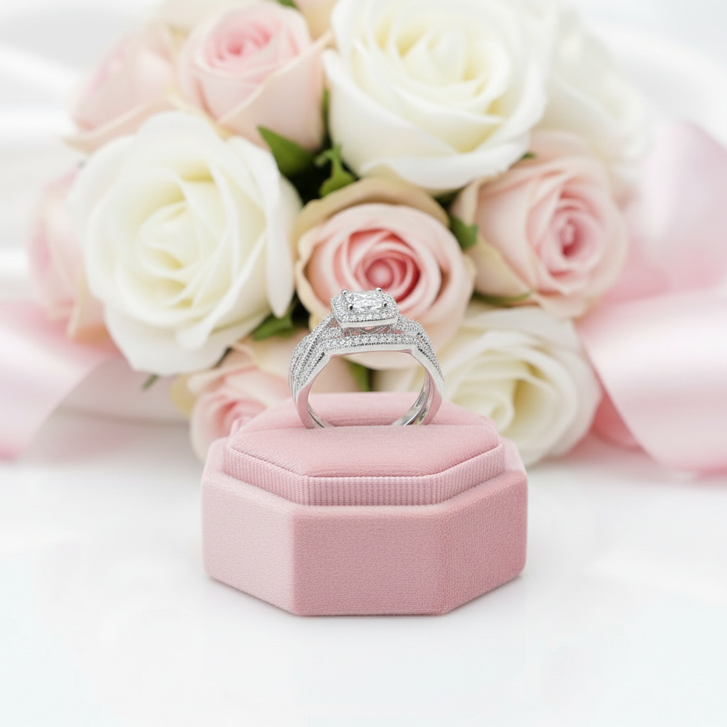 Princess Cut Diamond Halo Criss Cross Wedding Ring Set-Black Diamonds New York