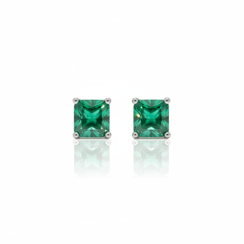 Princess Cut Emerald Green Stud Earrings-Black Diamonds New York