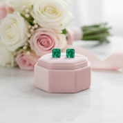 Princess Cut Emerald Green Stud Earrings-Black Diamonds New York
