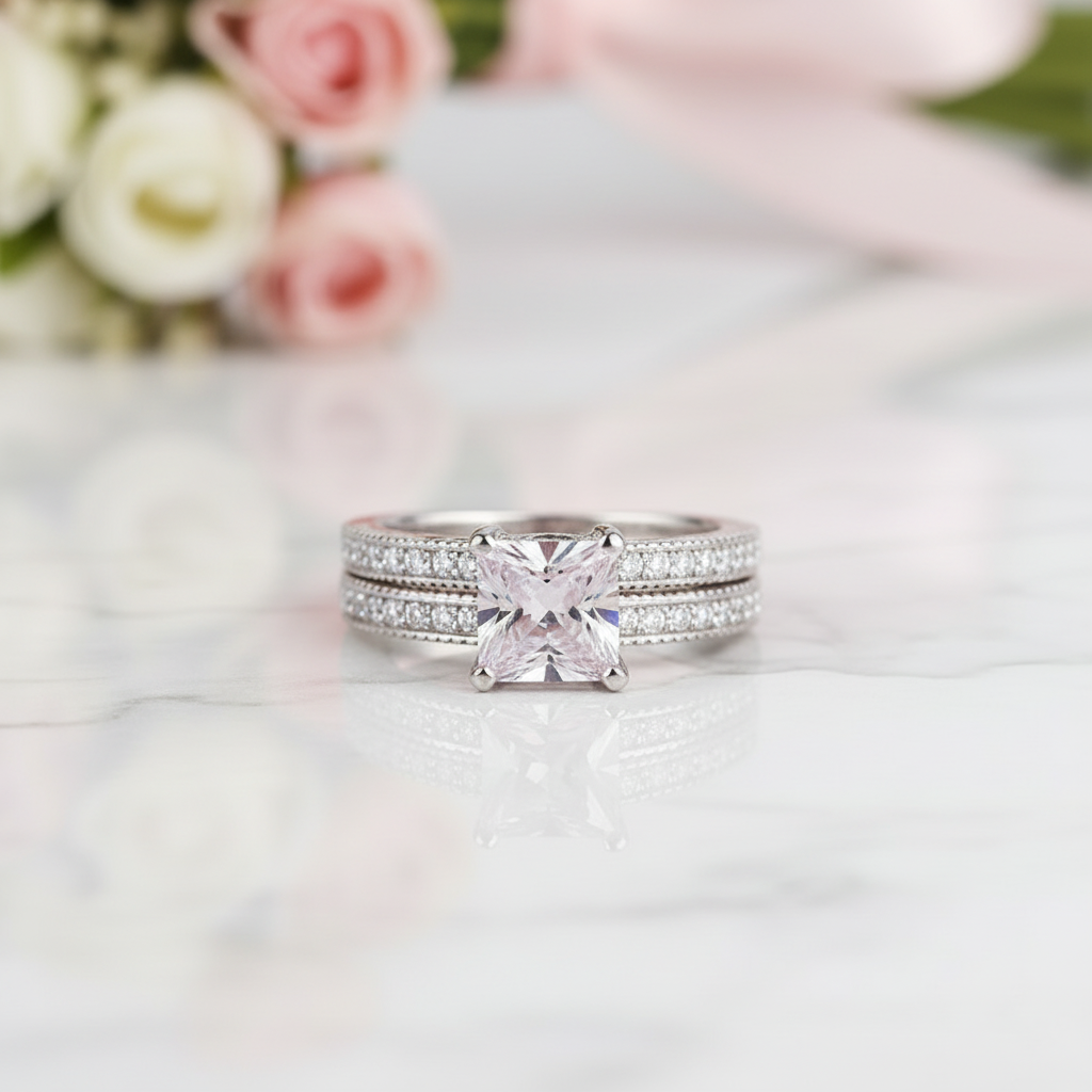 Princess Cut Diamond Option Vintage Option Ring Set-Black Diamonds New York