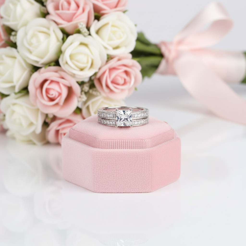 Princess Cut Diamond Option Vintage Option Ring Set-Black Diamonds New York