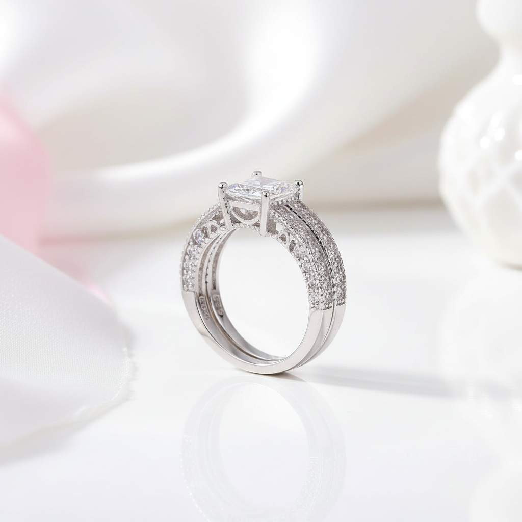 Princess Cut Diamond Option Vintage Option Ring Set-Black Diamonds New York