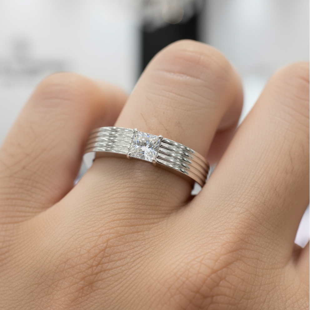 Princess Cut Diamond Stud Men's Ring-Black Diamonds New York