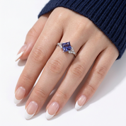 Princess Cut Lab Alexandrite Gemstone Ring-Black Diamonds New York