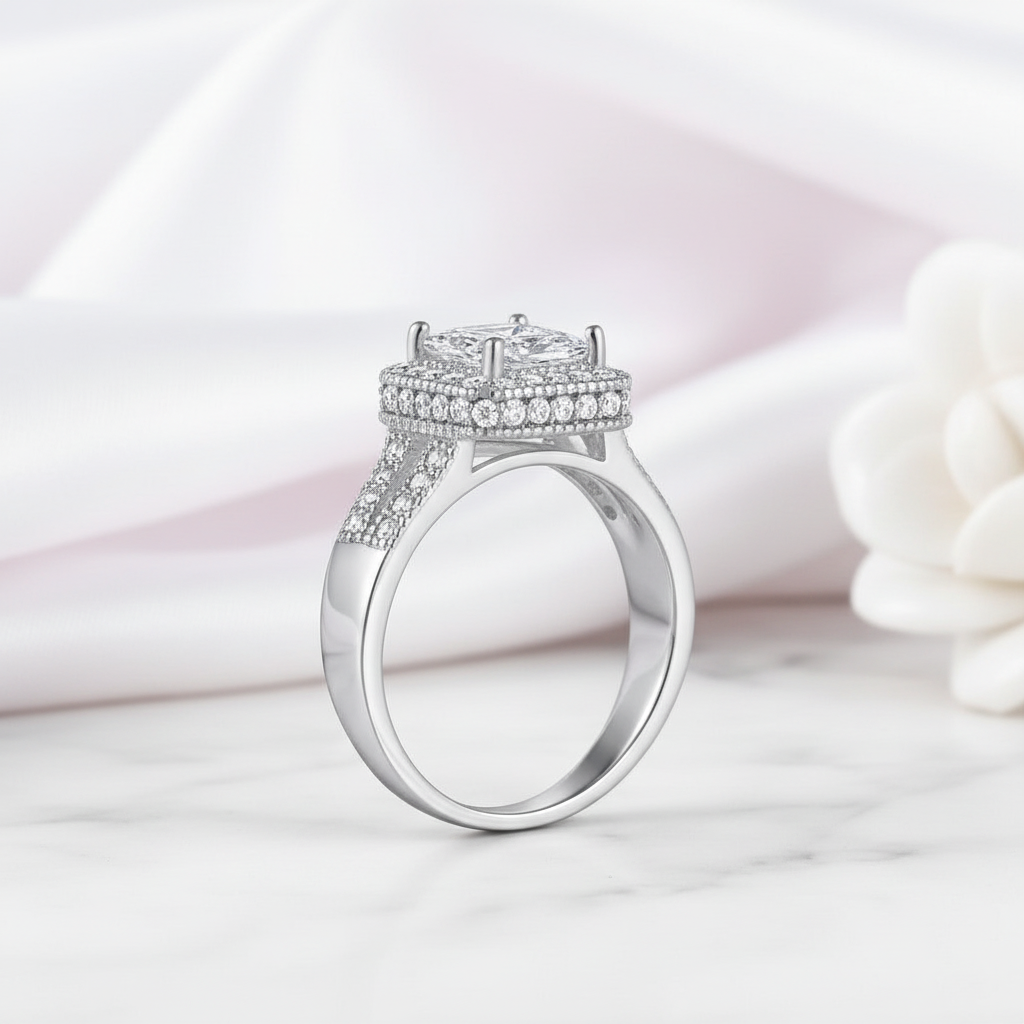 Princess Cut Diamond Option Halo Engagement Ring-Black Diamonds New York