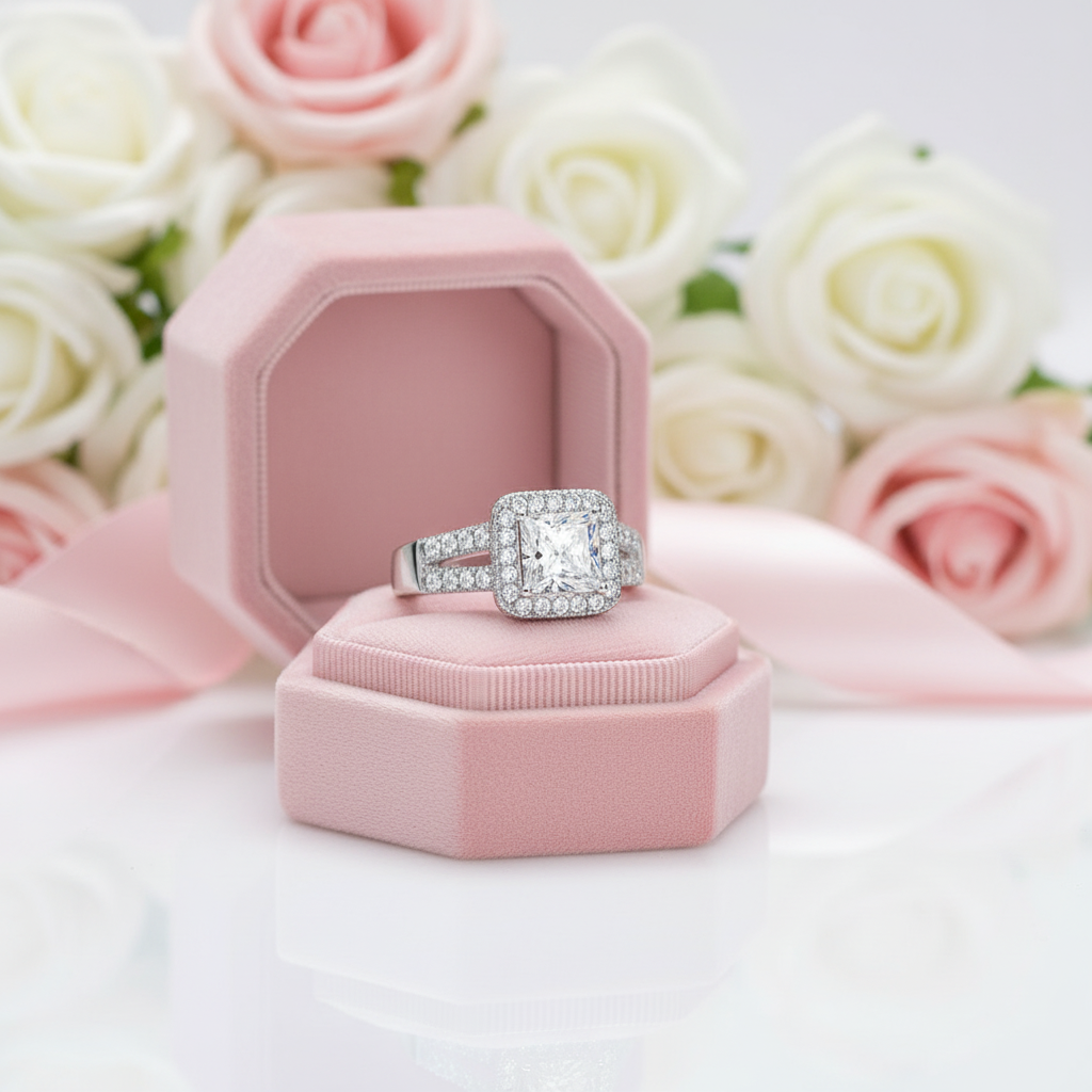 Princess Cut Diamond Option Halo Engagement Ring-Black Diamonds New York