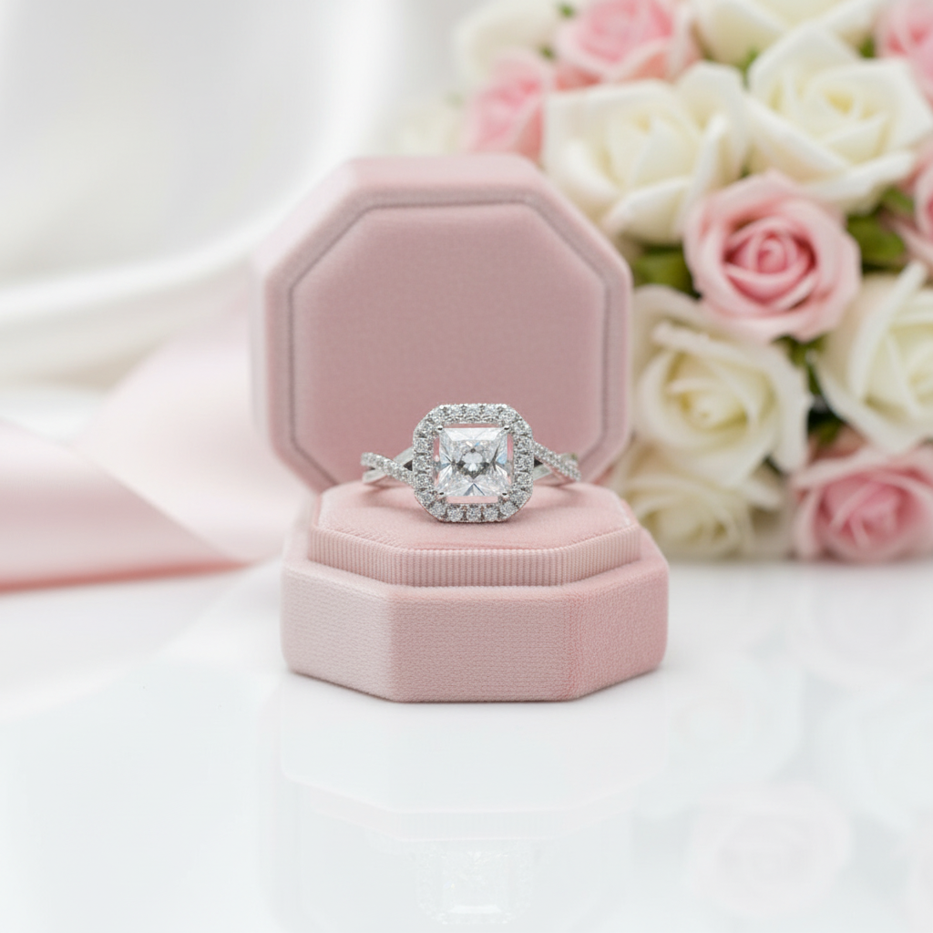 Princess Cut Diamond Option Halo Vintage Engagement Ring-Black Diamonds New York
