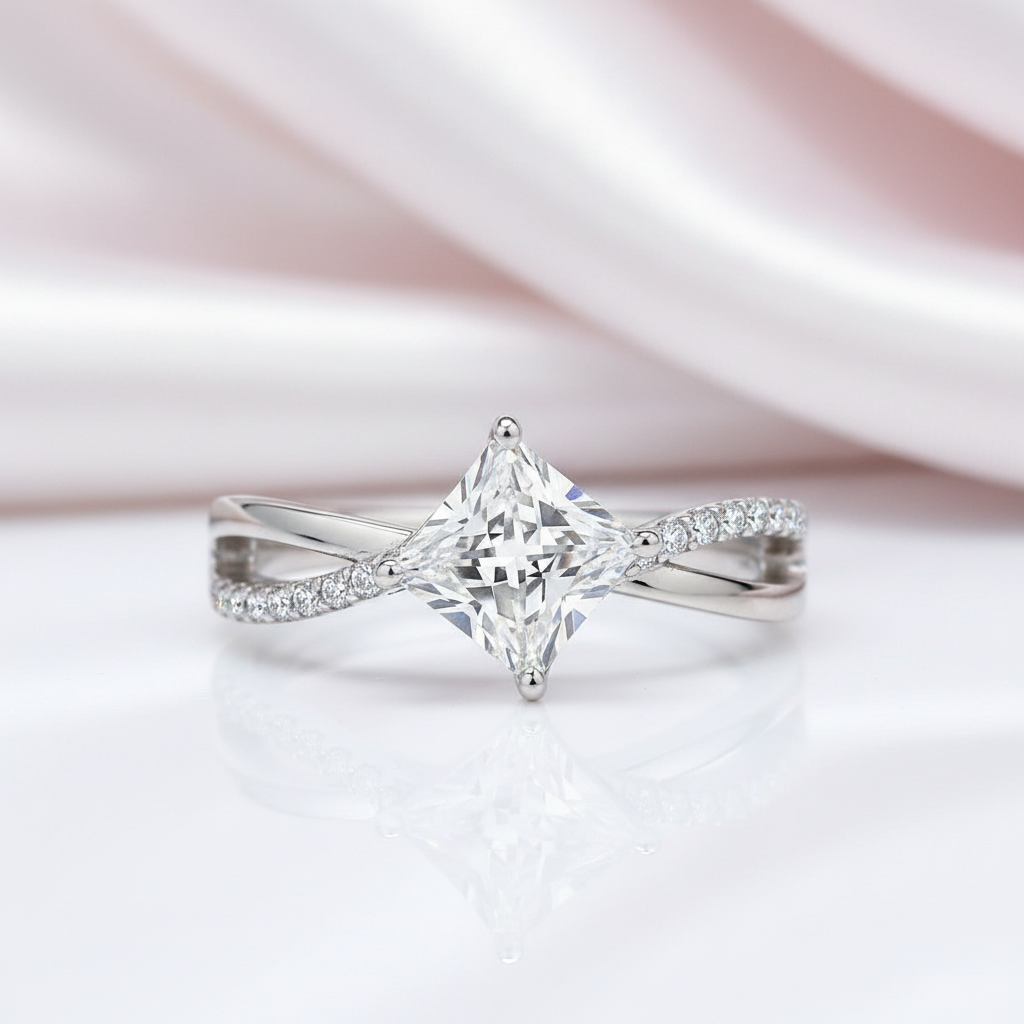 Princess Cut Diamond Option Twist Engagement Ring-Black Diamonds New York