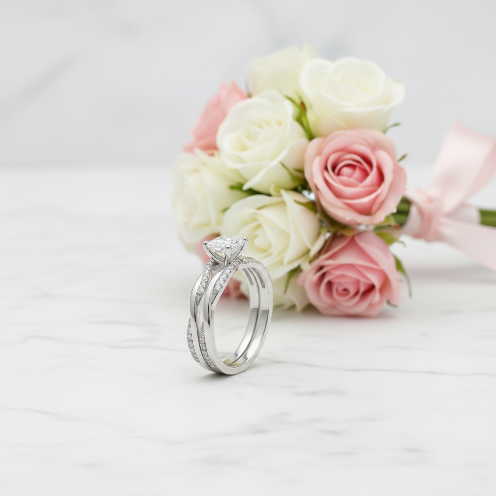 Princess Cut Diamond Option Twist Wedding Ring Set-Black Diamonds New York