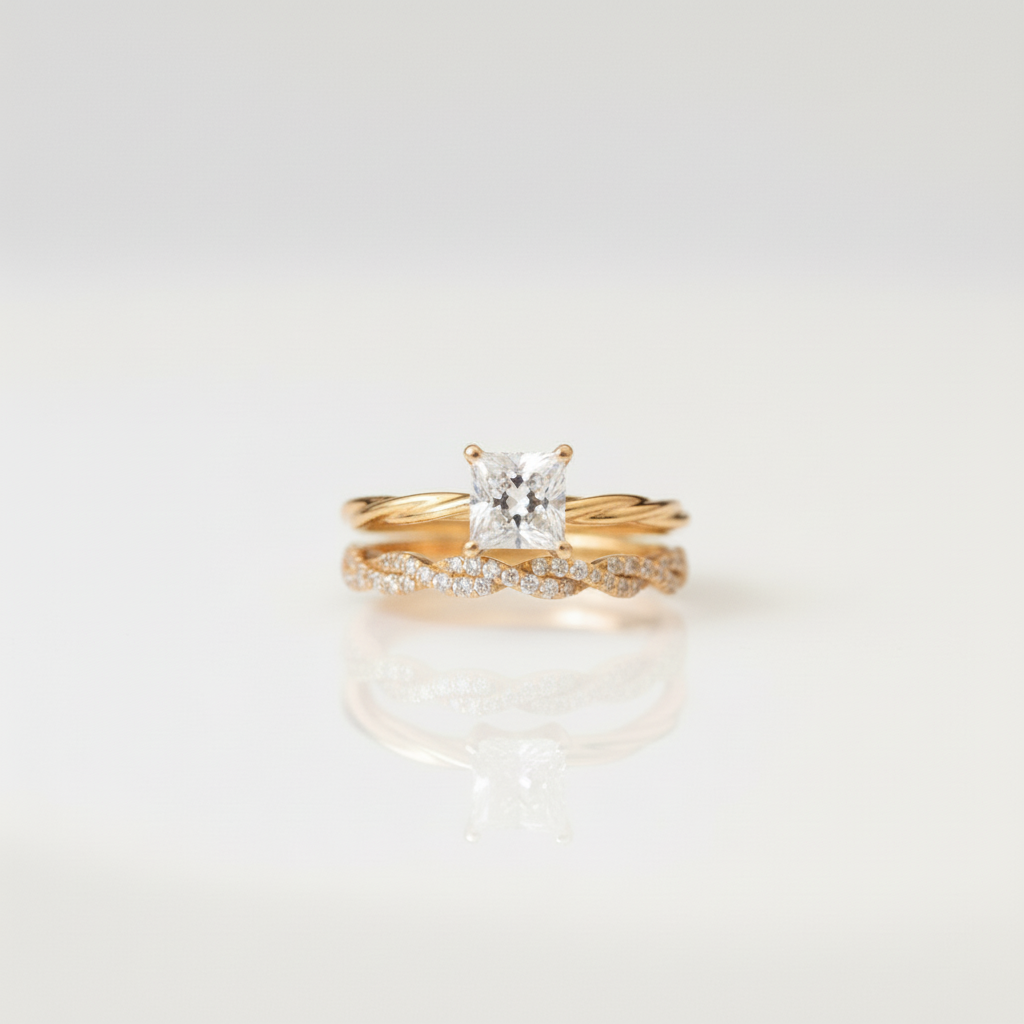 Princess Cut Diamond Option Twist Wedding Ring Set-Black Diamonds New York