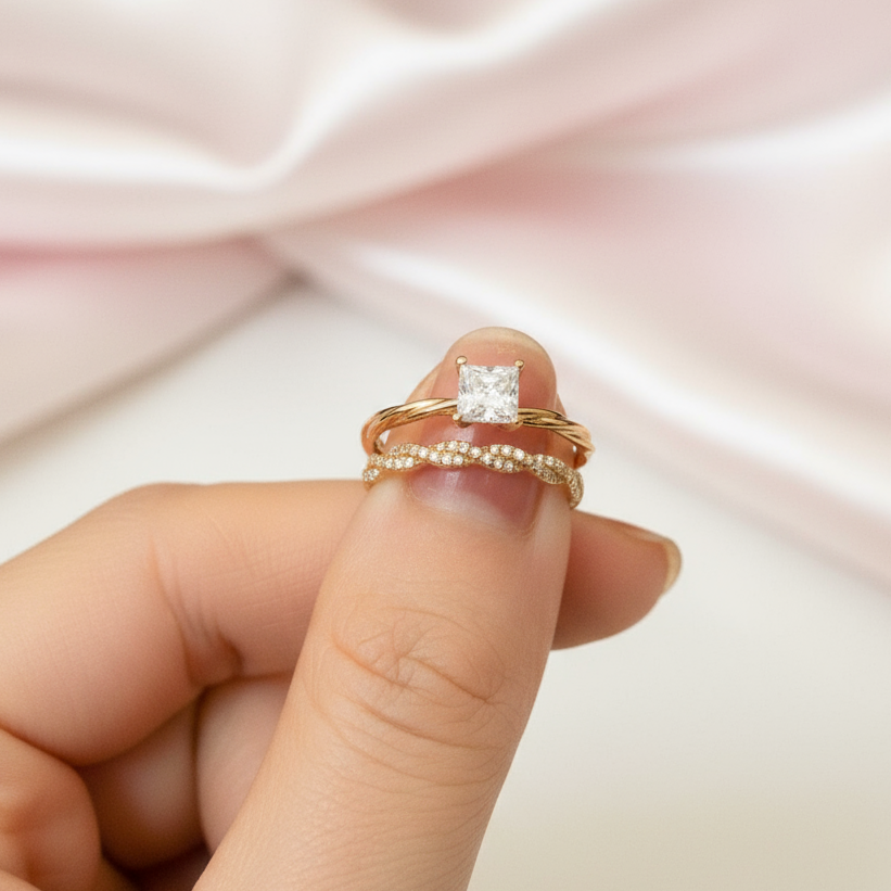 Princess Cut Diamond Twist Wedding Ring Set-Black Diamonds New York