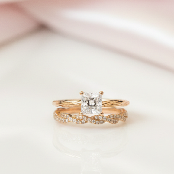 Princess Cut Diamond Option Twist Wedding Ring Set-Black Diamonds New York