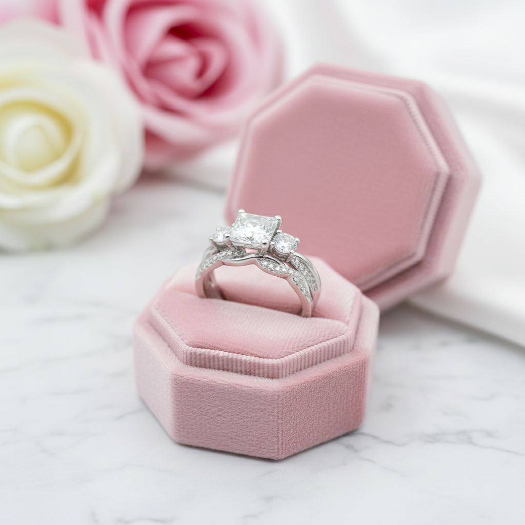 Princess Cut Diamond Twist Wedding Ring Set-Black Diamonds New York