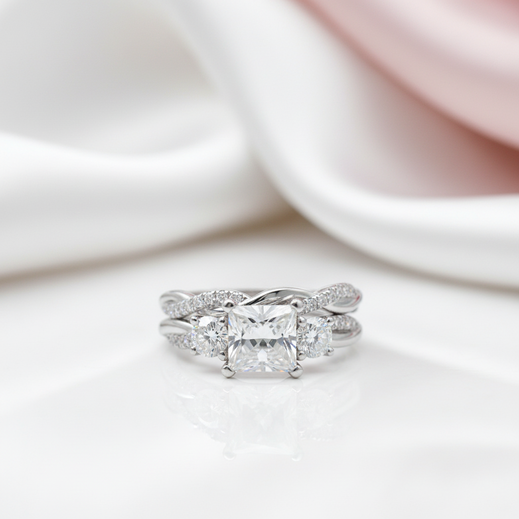 Princess Cut Diamond Option Twist Wedding Ring Set-Black Diamonds New York