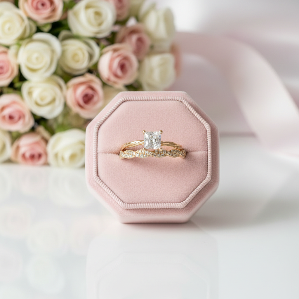 Princess Cut Diamond Option Twist Wedding Ring Set-Black Diamonds New York
