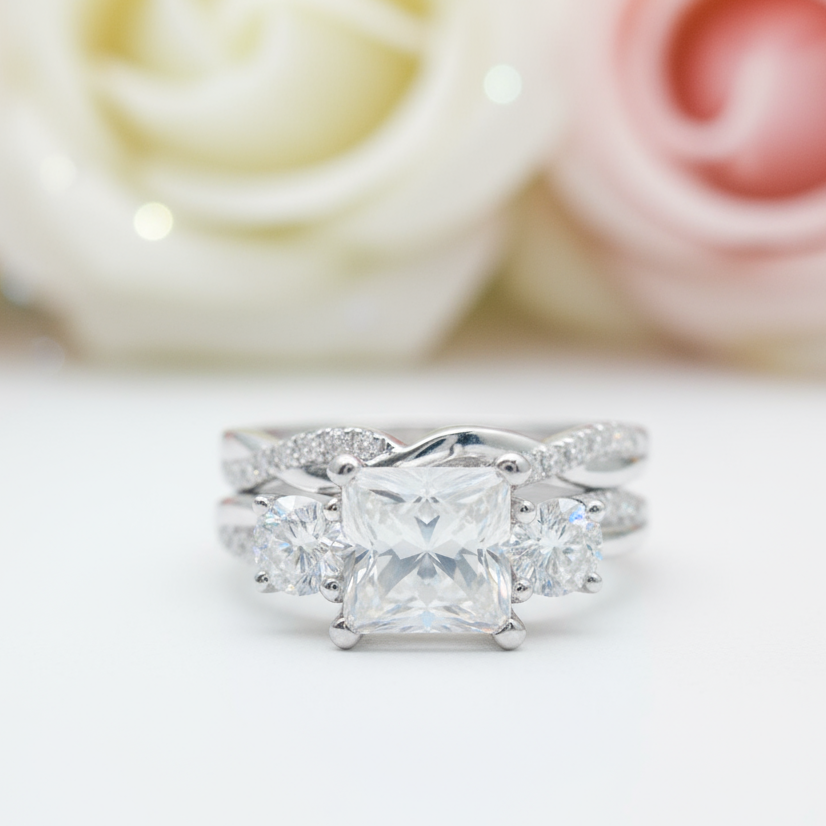 Princess Cut Diamond Twist Wedding Ring Set-Black Diamonds New York