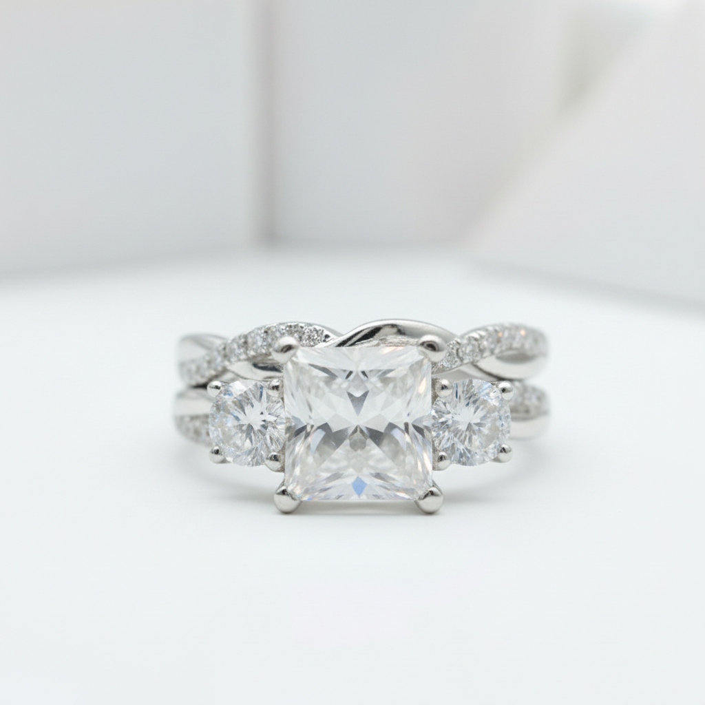 Princess Cut Diamond Twist Wedding Ring Set-Black Diamonds New York