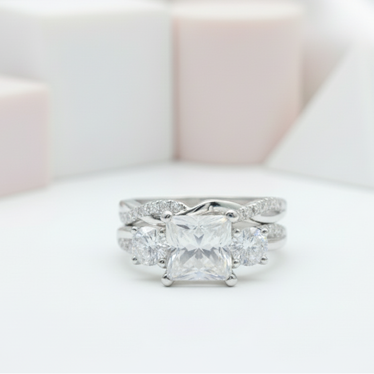 Princess Cut Diamond Twist Wedding Ring Set-Black Diamonds New York