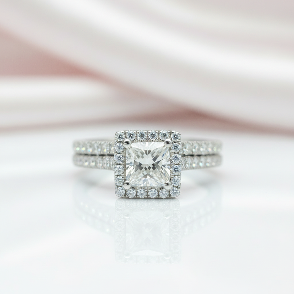 Princess Cut Diamond Vintage Promise Dainty Ring Set-Black Diamonds New York