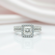 Princess Cut Diamond Vintage Promise Dainty Ring Set-Black Diamonds New York