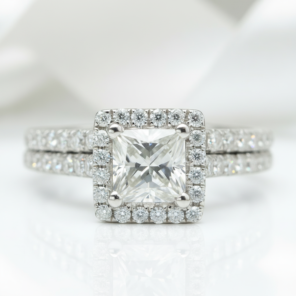 Princess Cut Diamond Vintage Promise Dainty Ring Set-Black Diamonds New York