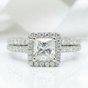 Princess Cut Diamond Vintage Promise Dainty Ring Set-Black Diamonds New York