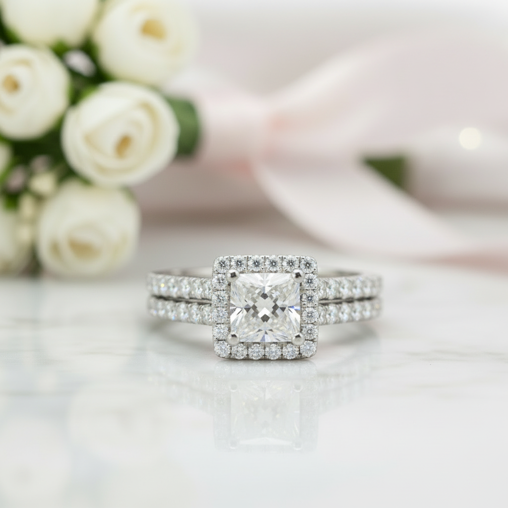 Princess Cut Diamond Vintage Promise Dainty Ring Set-Black Diamonds New York