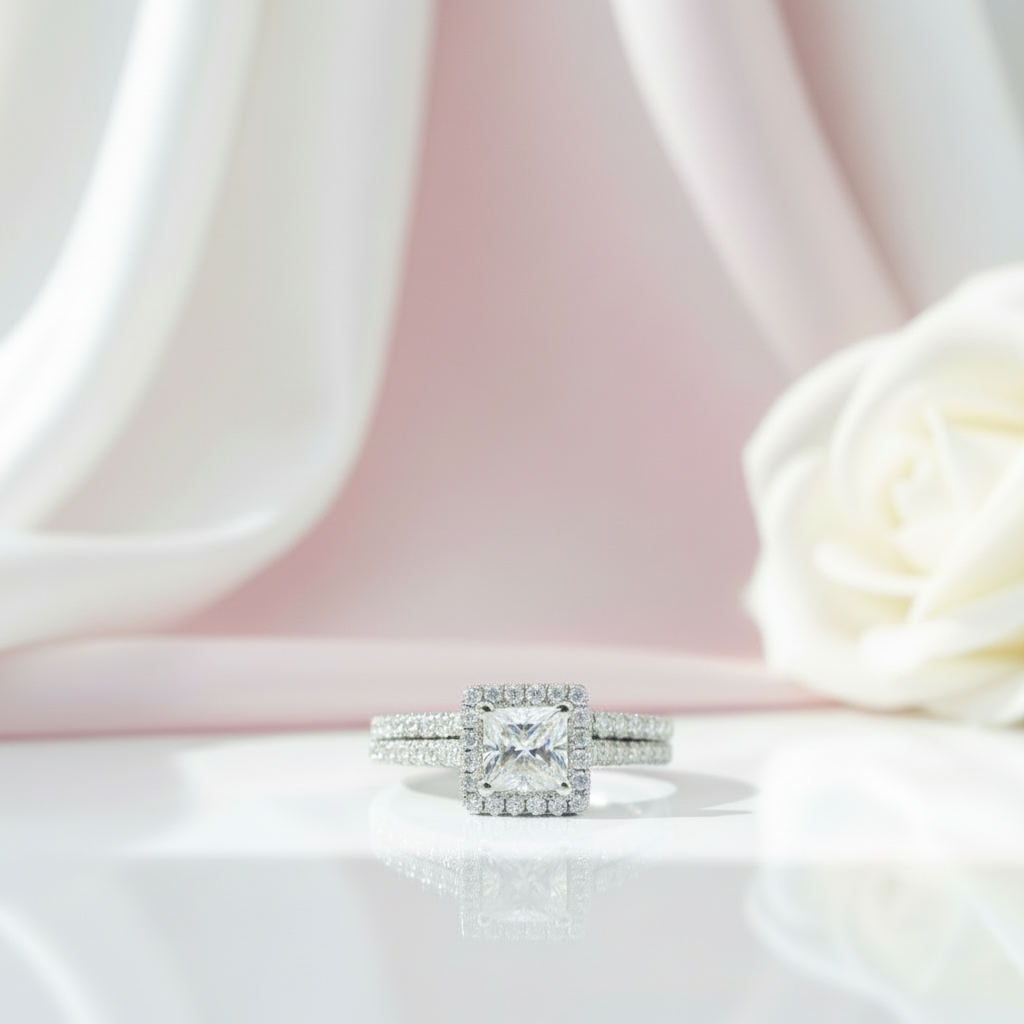 Princess Cut Diamond Vintage Promise Dainty Ring Set-Black Diamonds New York