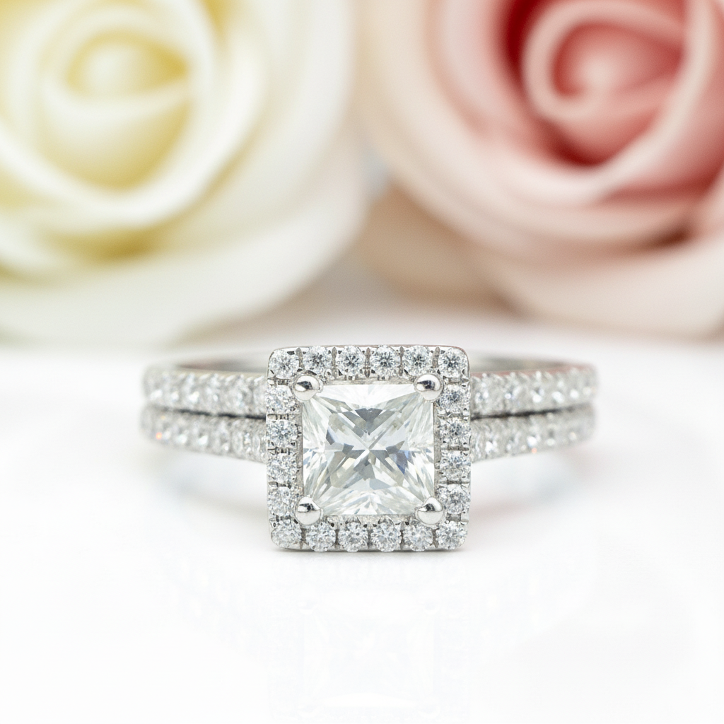 Princess Cut Diamond Vintage Promise Dainty Ring Set-Black Diamonds New York