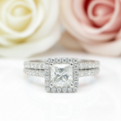 Princess Cut Diamond Vintage Promise Dainty Ring Set-Black Diamonds New York