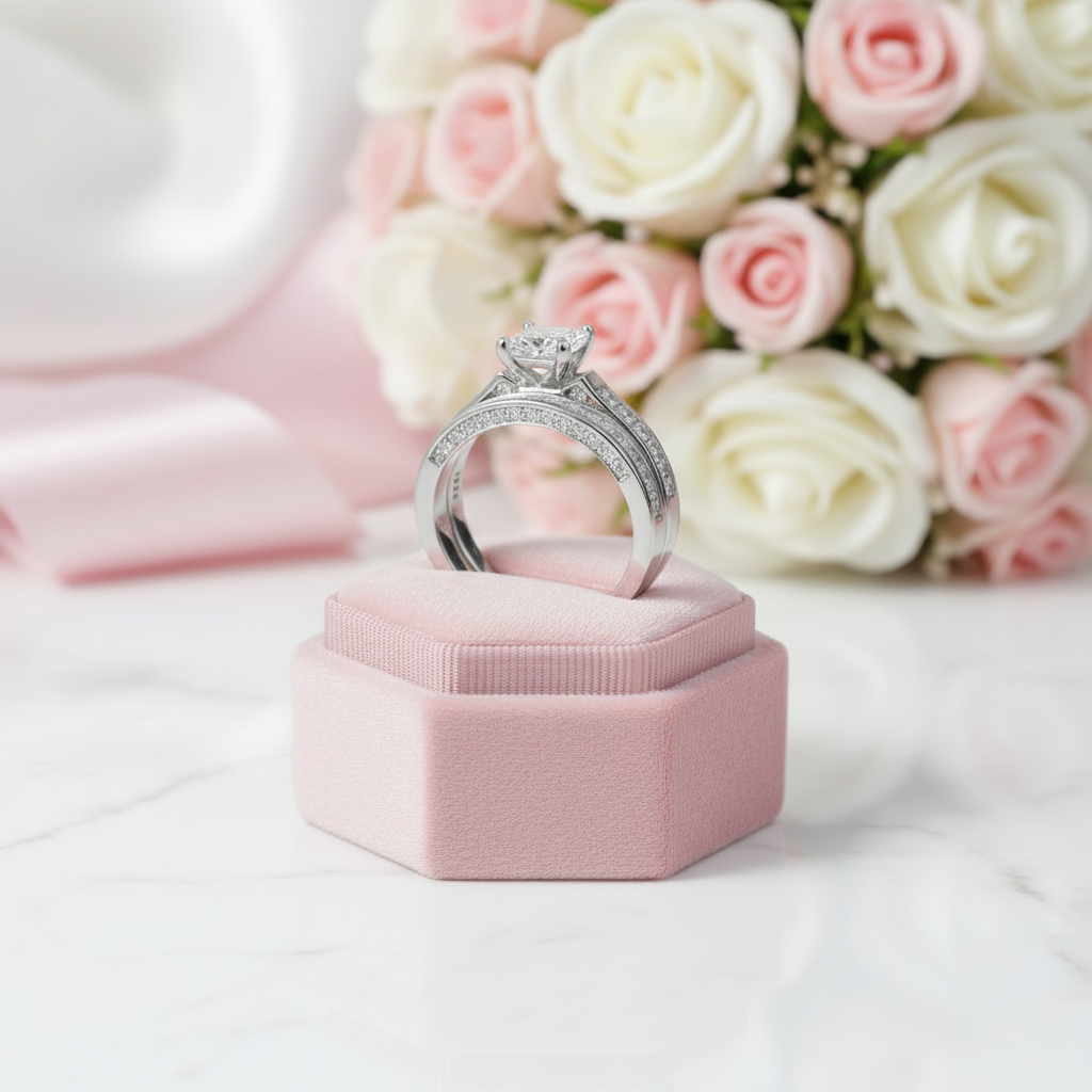 Princess Cut Diamond Option Classic Engagement Ring Set-Black Diamonds New York