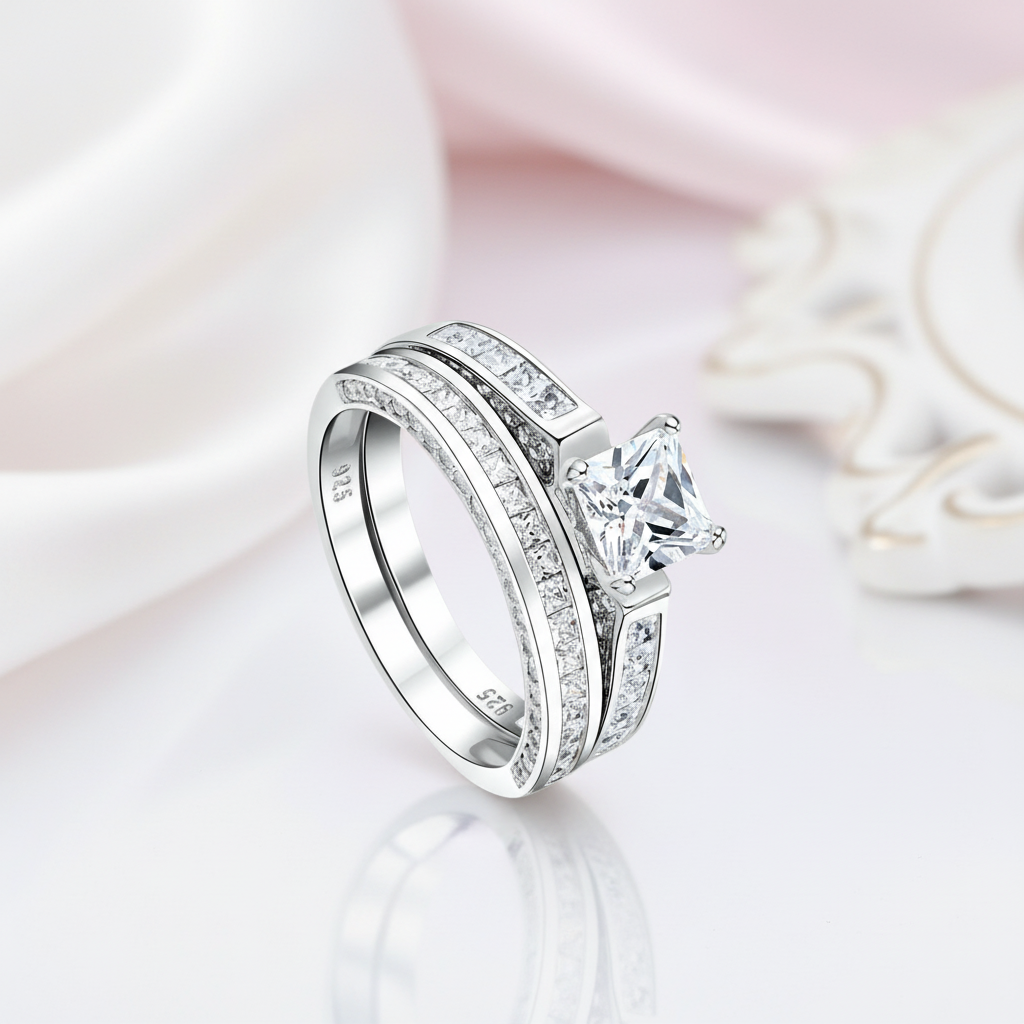 Princess Cut Diamond Classic Engagement Ring Set-Black Diamonds New York