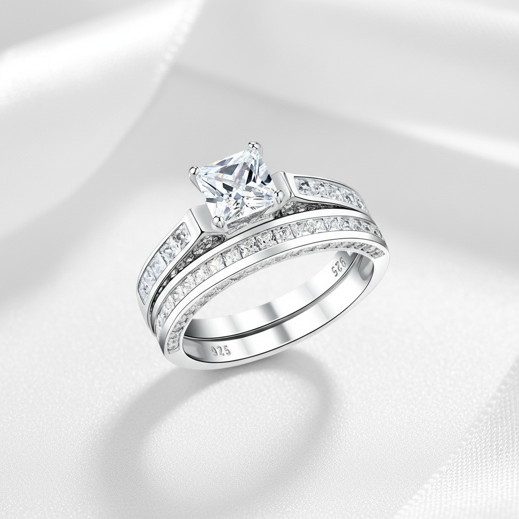 Princess Cut Diamond Classic Engagement Ring Set-Black Diamonds New York