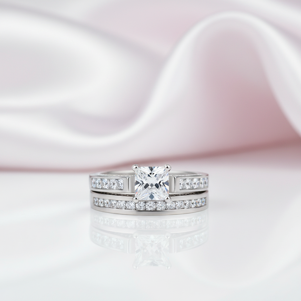 Princess Cut Diamond Classic Engagement Ring Set-Black Diamonds New York