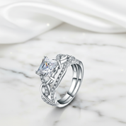 Princess Cut Diamond Option Twisted Band Ring Set-Black Diamonds New York
