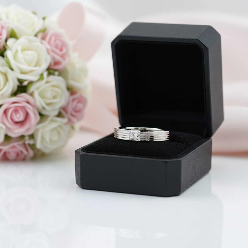 Princess Cut Diamond Option Stud Men's Ring-Black Diamonds New York