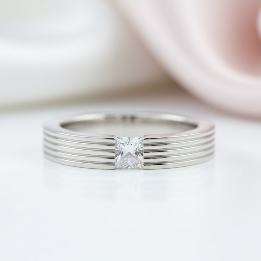 Princess Cut Diamond Option Stud Men's Ring-Black Diamonds New York