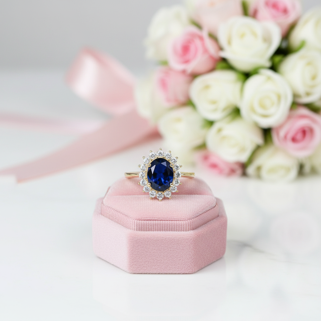 Princess Diana Inspired Colored Gemstone Engagement Ring-Black Diamonds New York