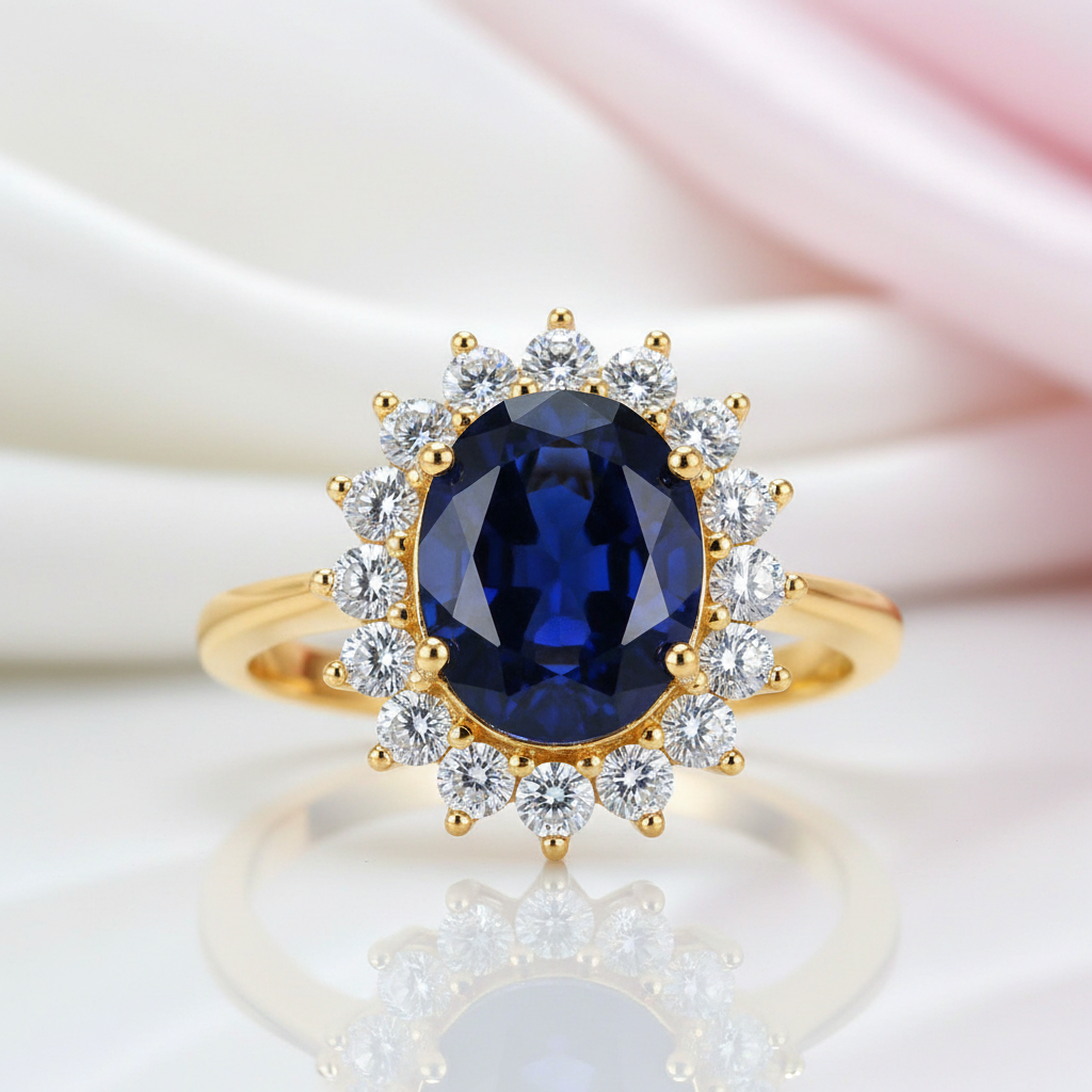 Princess Diana Inspired Colored Gemstone Engagement Ring-Black Diamonds New York