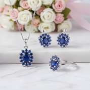 Princess Diana Inspired Natural Blue Sapphire Jewelry Set-Black Diamonds New York