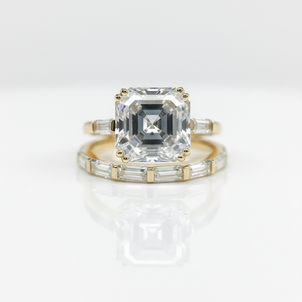 Products 14K Yellow Gold 4.5ct Asscher Cut Diamond Option Ring Set-Black Diamonds New York